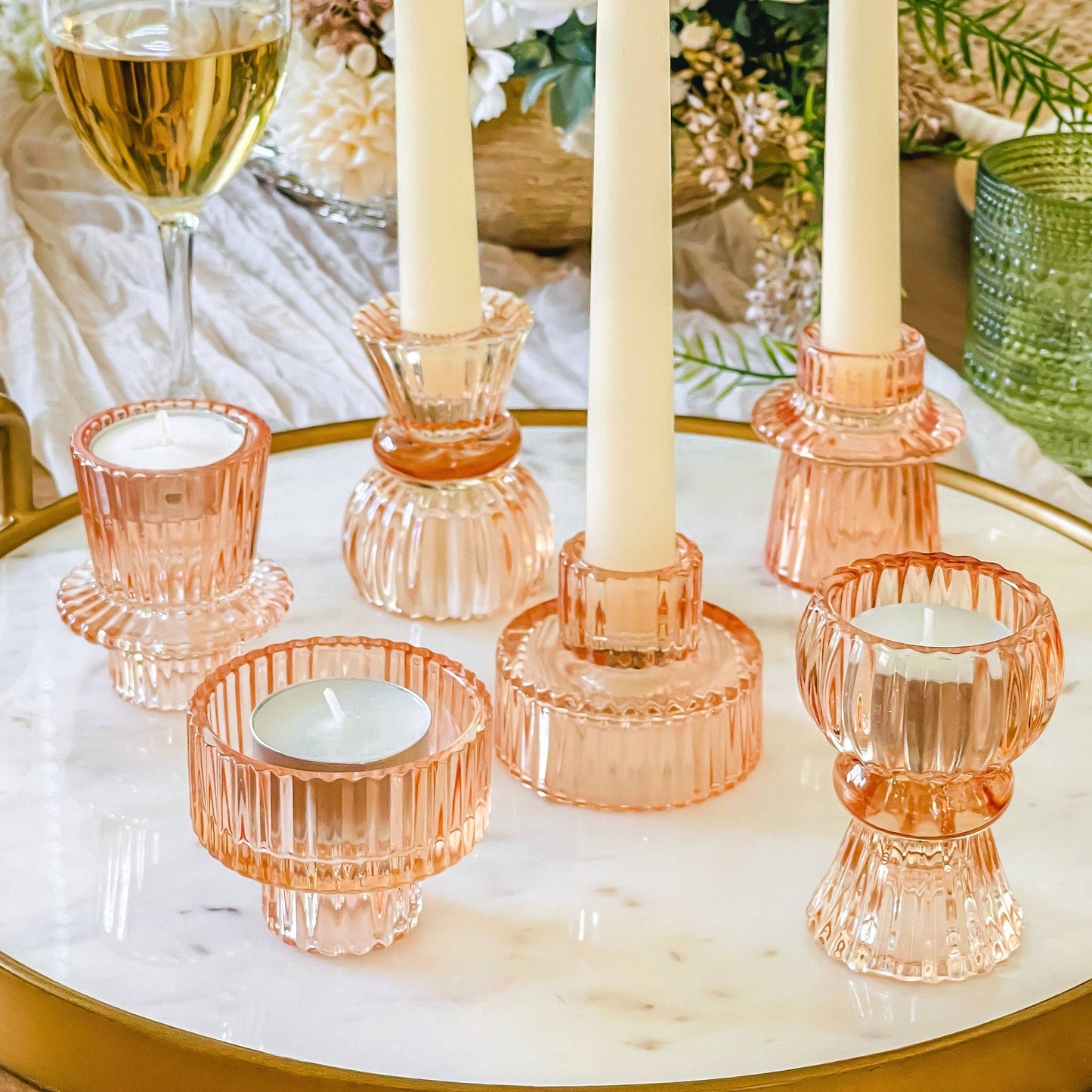 Vintage Glass Rose Candle Holder