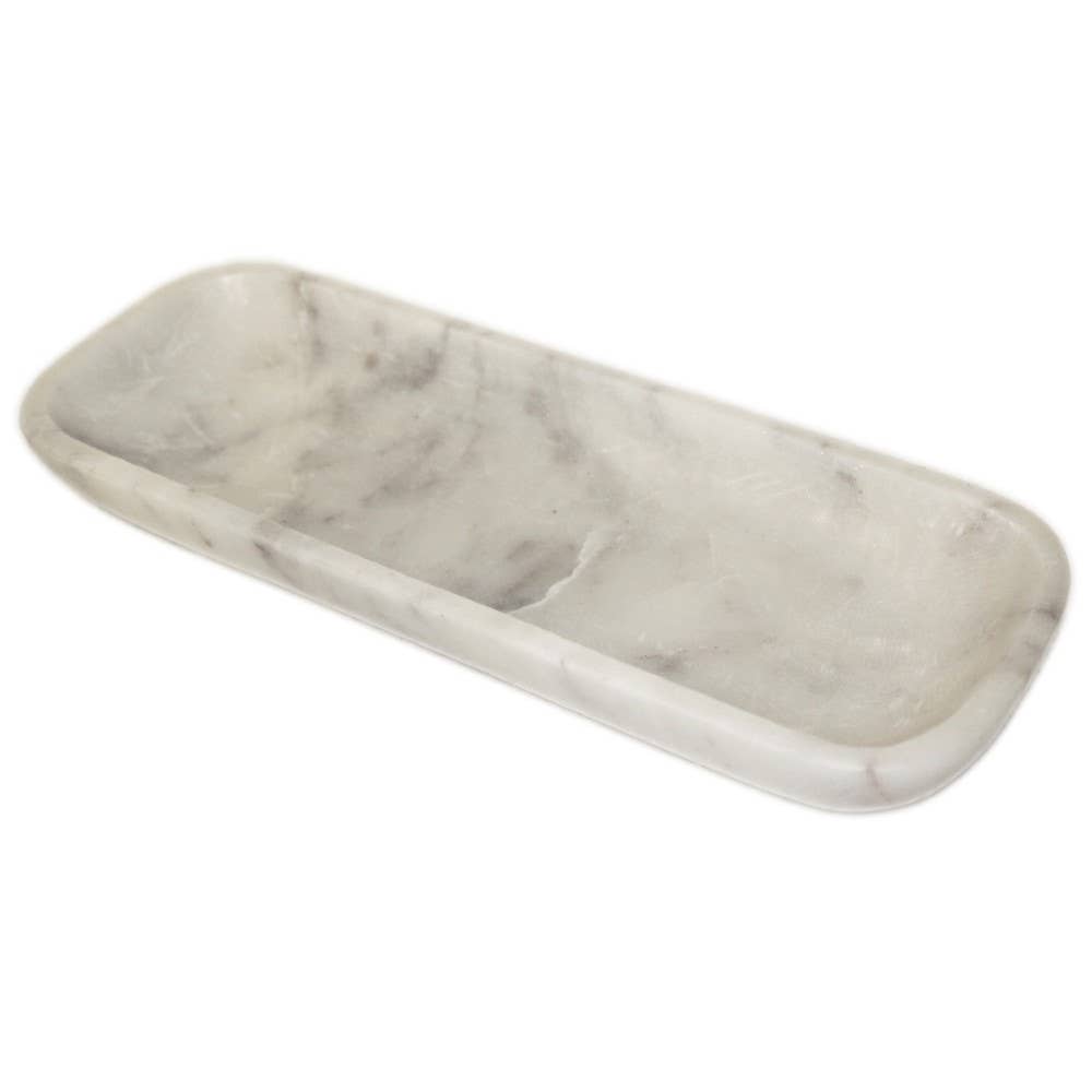 White Marble Organic Shaped Rectangular Bowl