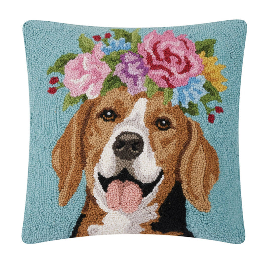 Floral Beagle Pillow