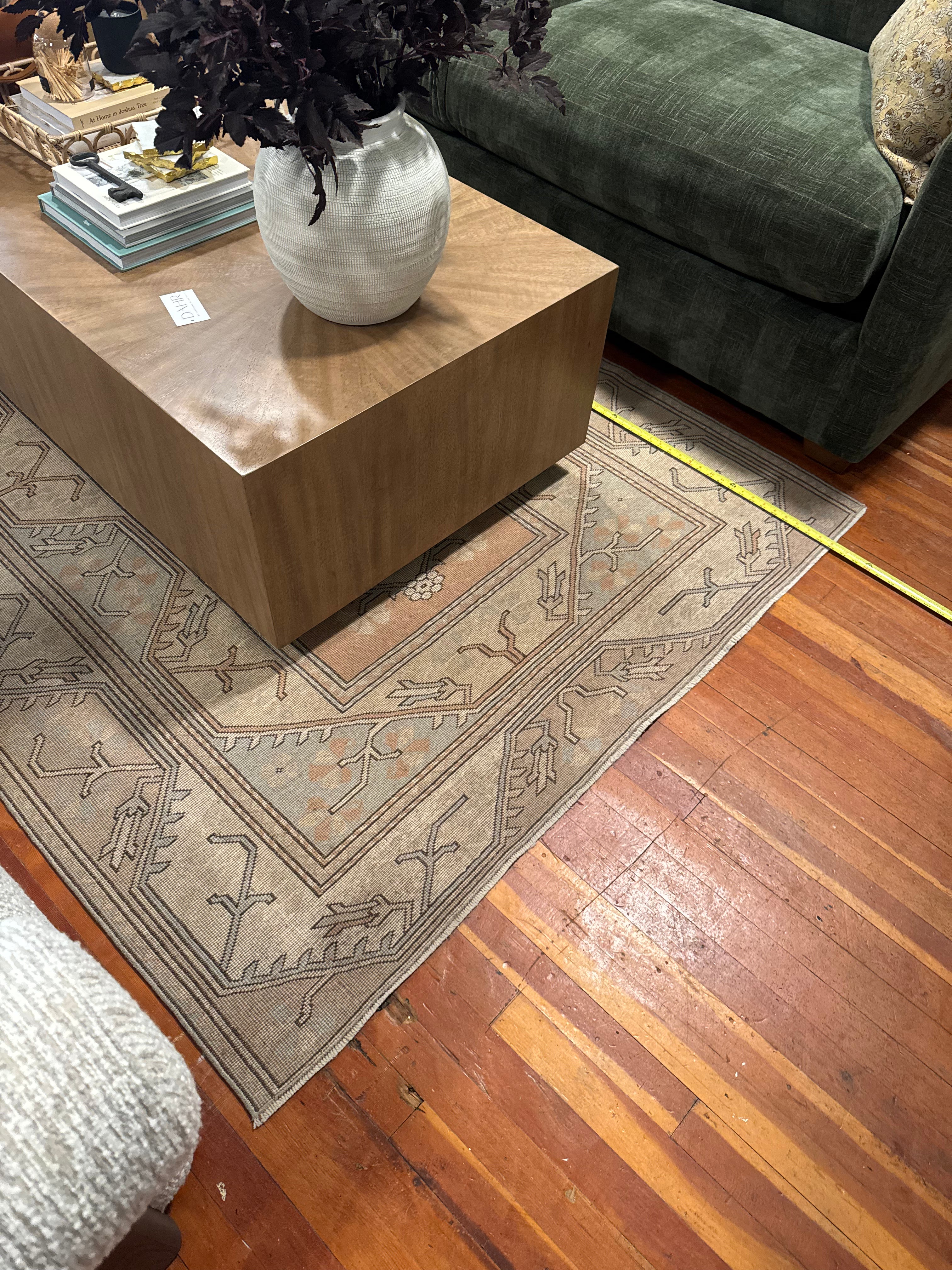 Vintage Turkish "Tribal" Rug in Peach/Tan/Pale Blue