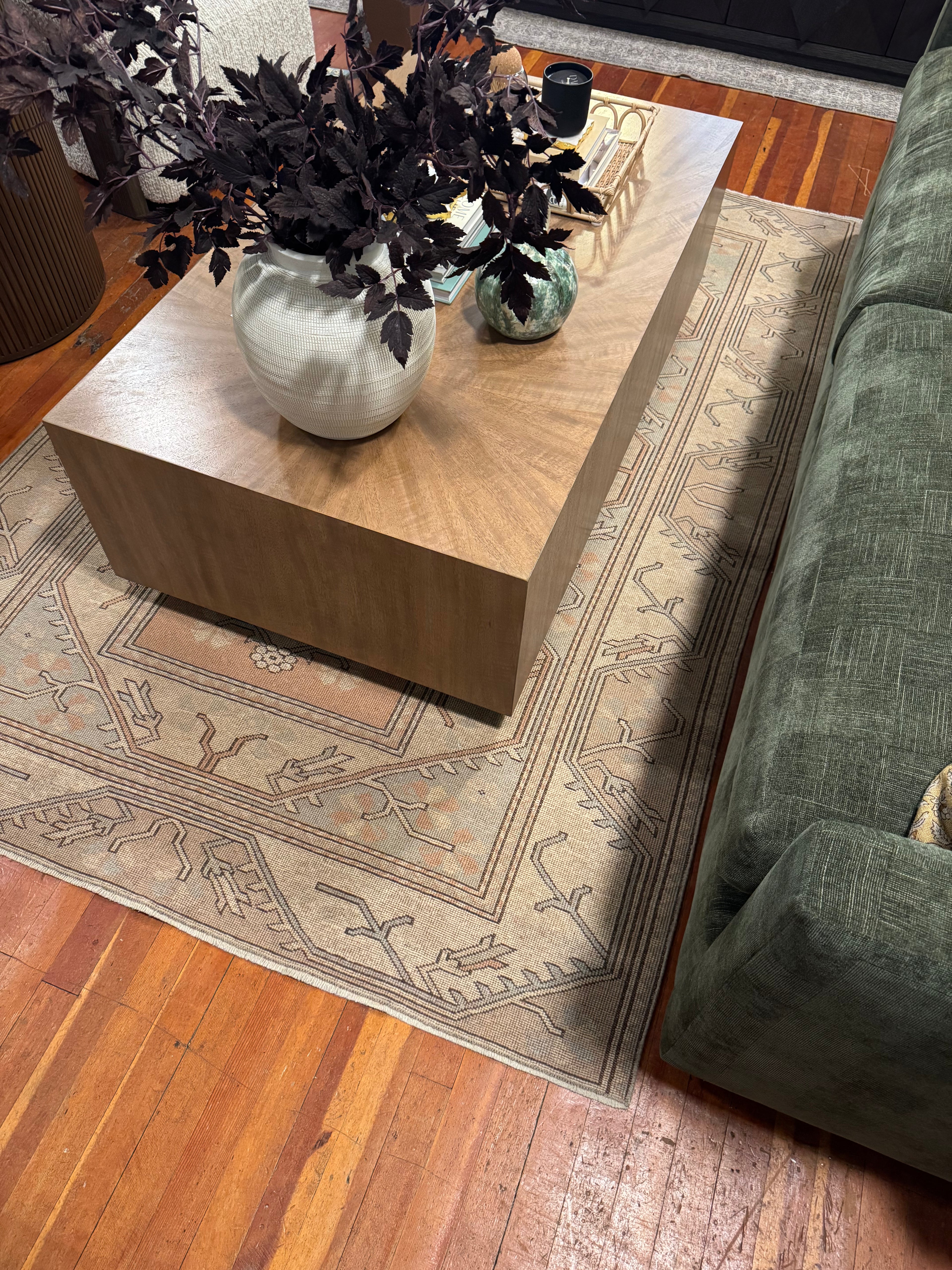 Vintage Turkish "Tribal" Rug in Peach/Tan/Pale Blue