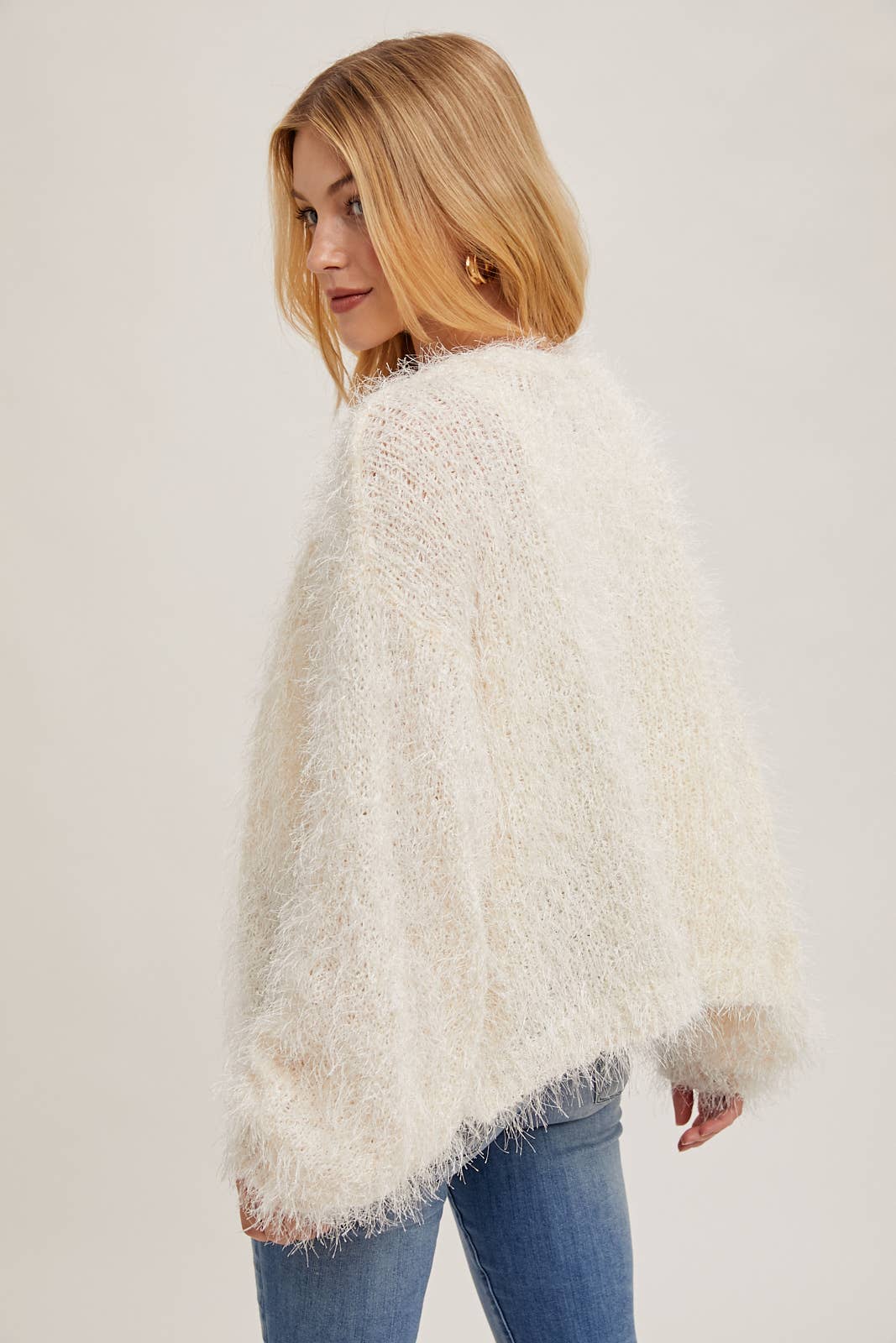 Frosty Pearl Fuzzy Cardigan