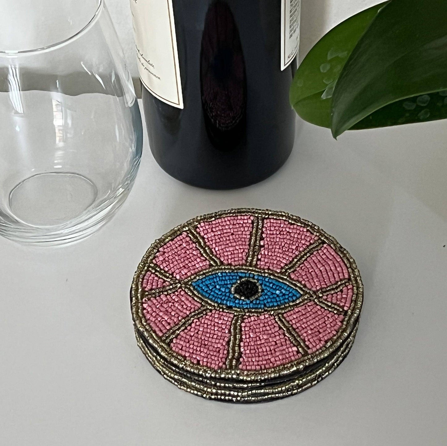 Coasters Pink Evil Eye Beaded, Set of 4