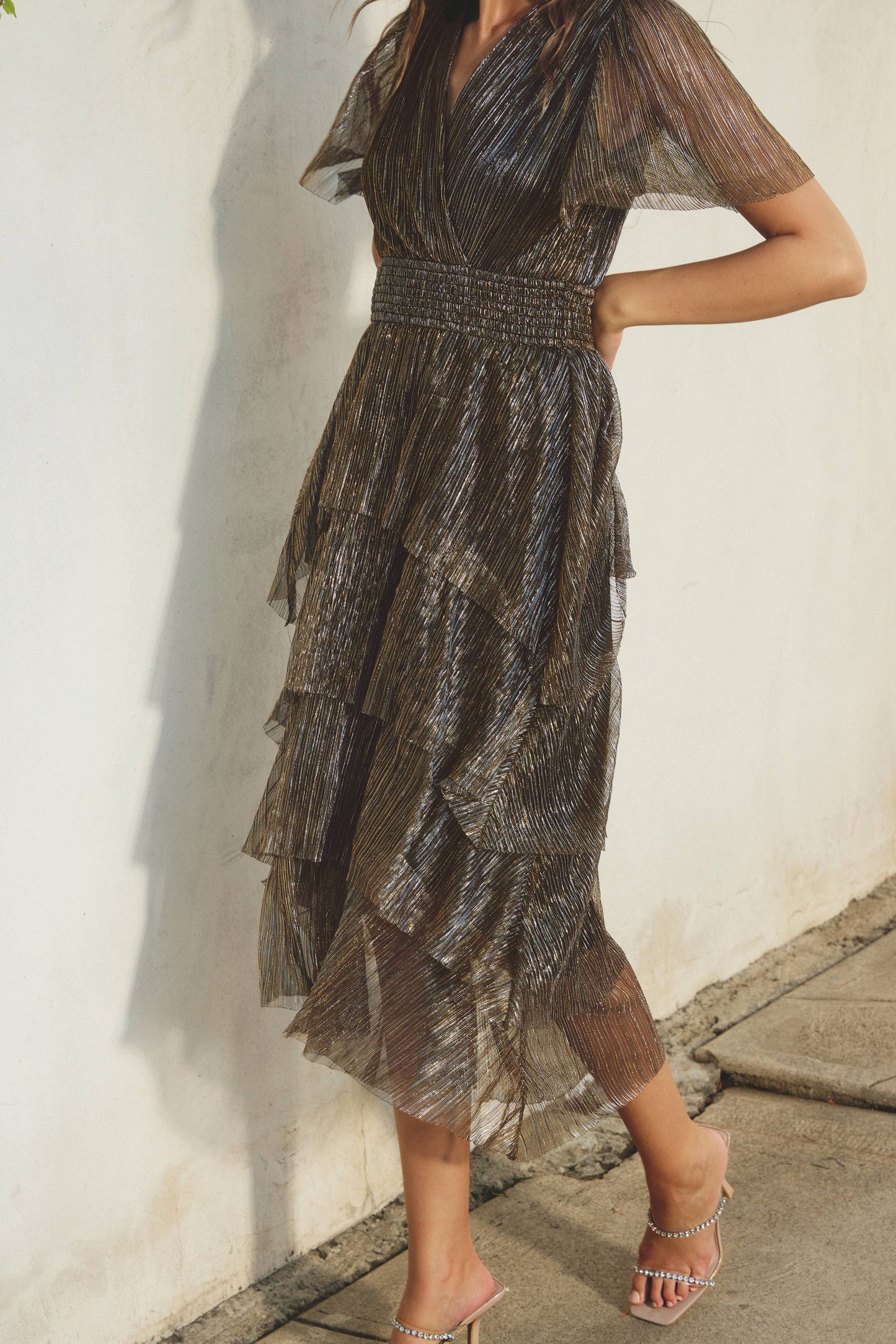 Sparkle Cinched Waist Maxi Dress