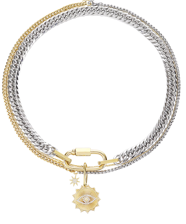 Carabiner Evil Eye Charm Stacked Necklace