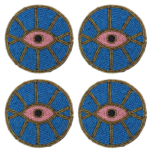 Coasters Blue Evil Eye Beaded, Set of 4
