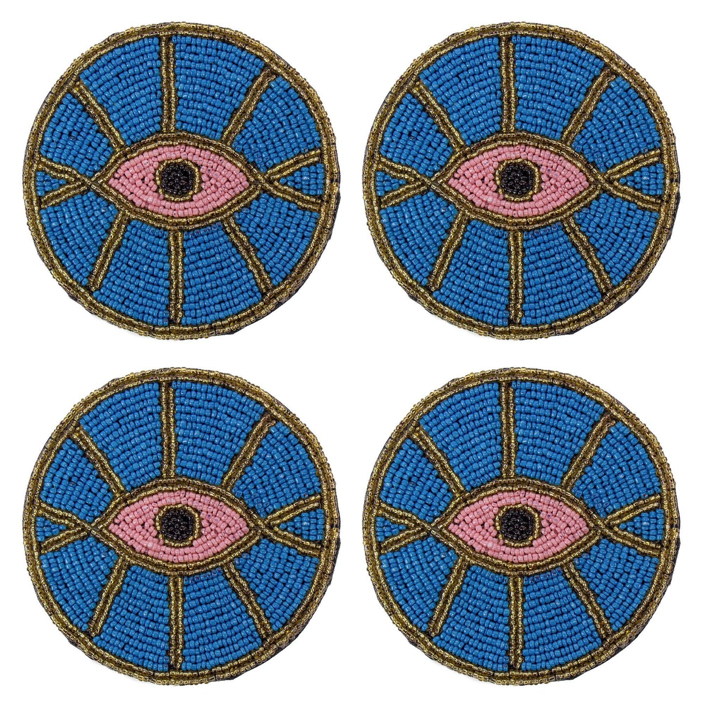 Coasters Blue Evil Eye Beaded, Set of 4