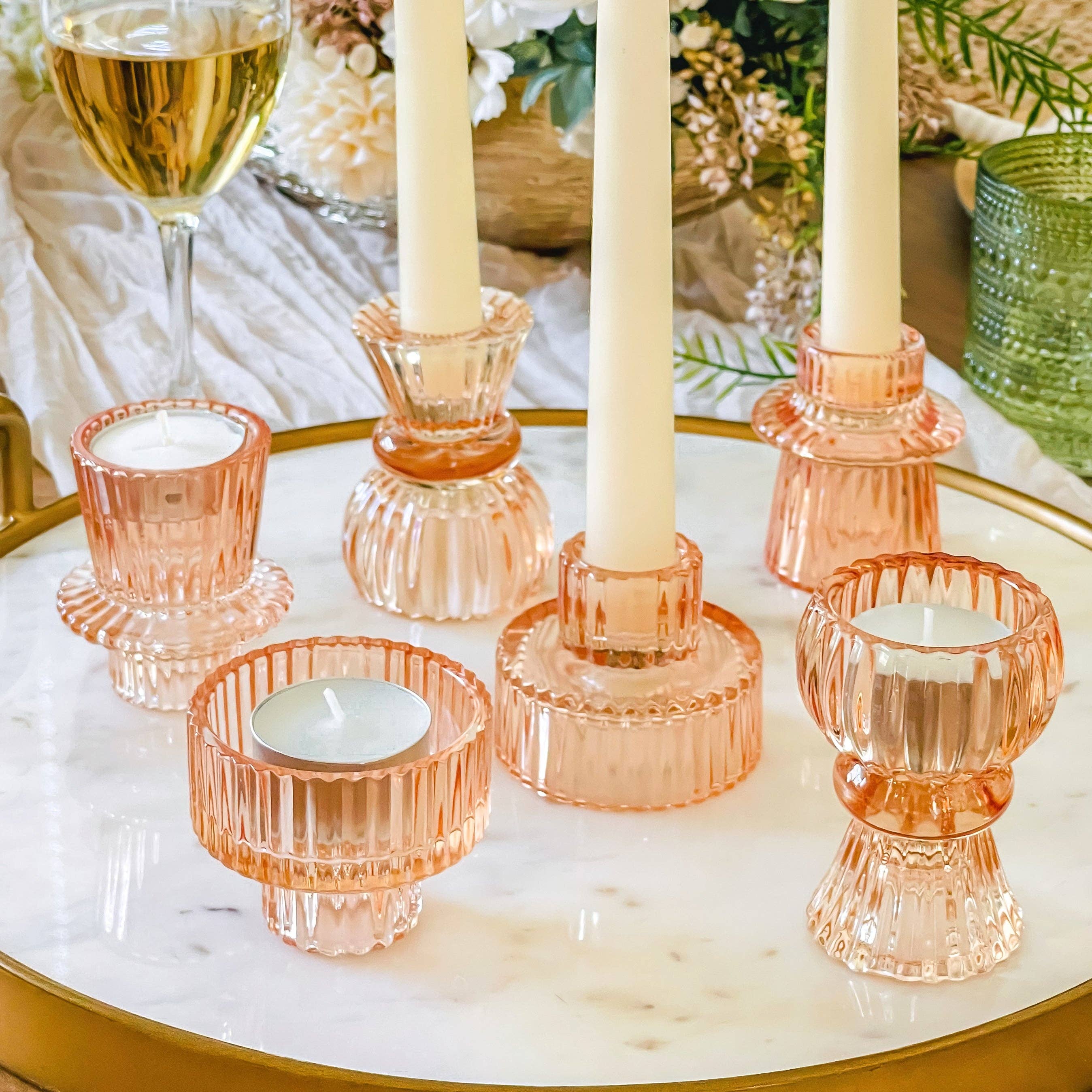 Vintage Glass Rose Candle Holder