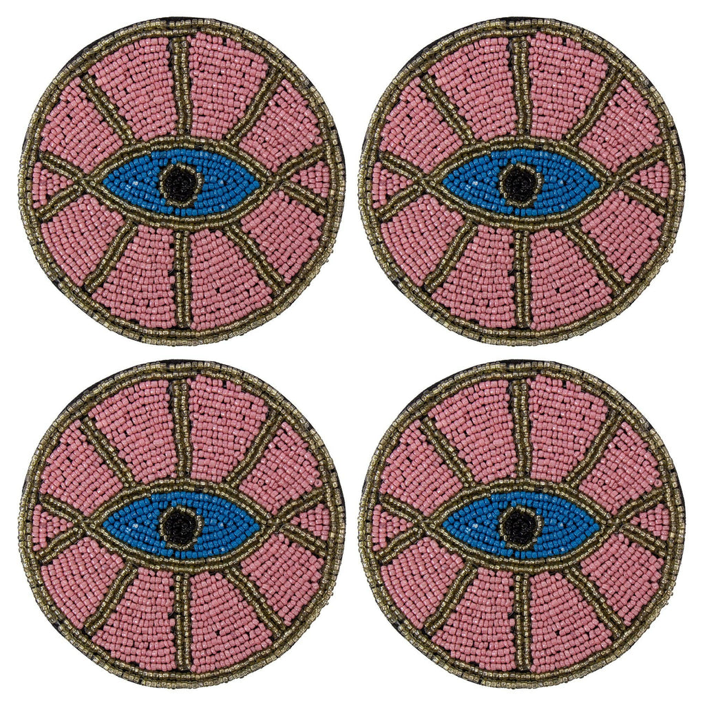 Coasters Pink Evil Eye Beaded, Set of 4