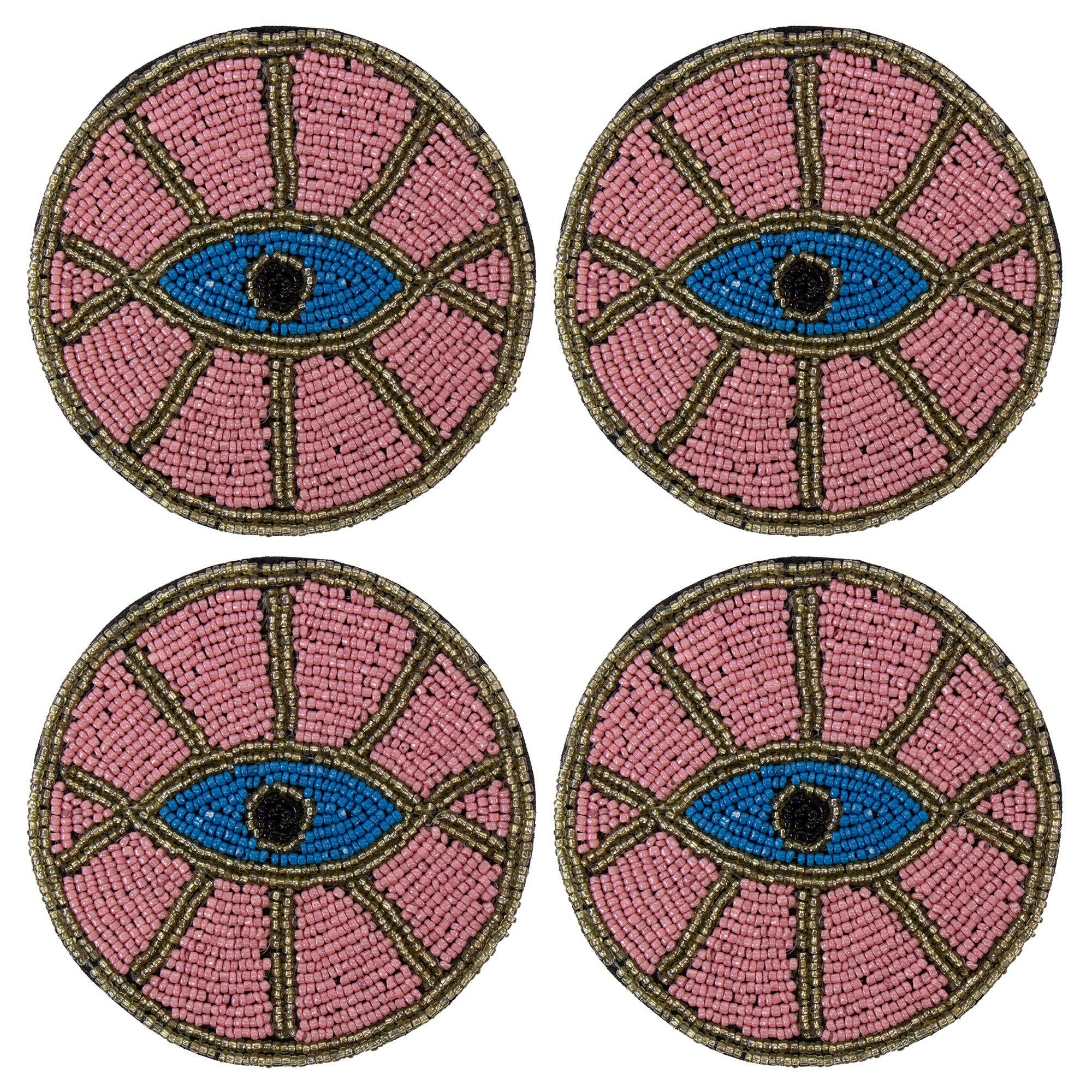 Coasters Pink Evil Eye Beaded, Set of 4
