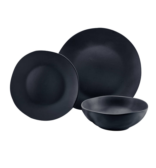 Stoneware 12 Piece Dinnerware Set - Service for Four: Black