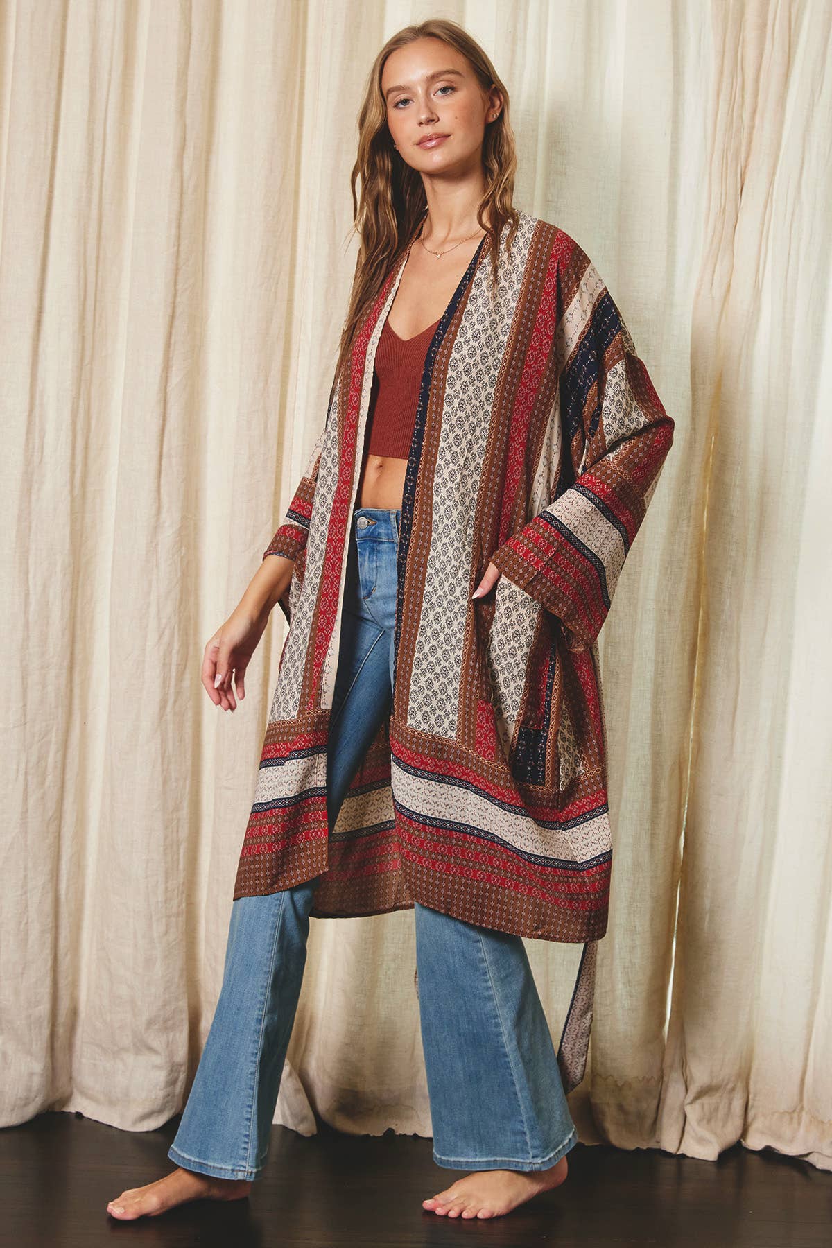 Ethnic Stripe Kimono